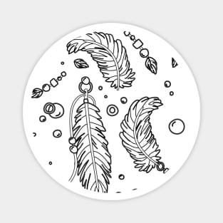 Magical Falling Feathers - Black and White Magnet